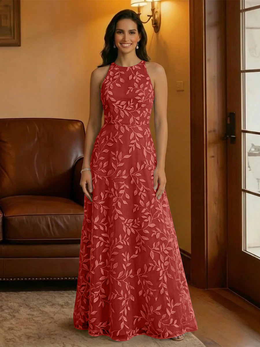 Tulle Scoop Neck Lace Appliques Mother of the Bride Dresses