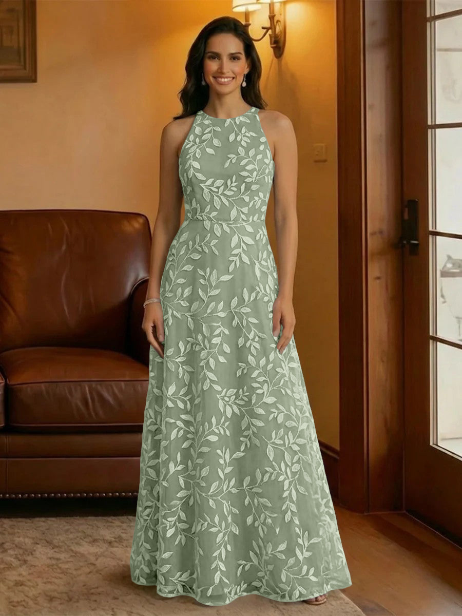 Tulle Scoop Neck Lace Appliques Mother of the Bride Dresses