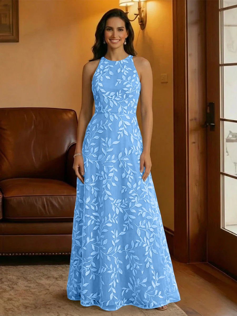 Tulle Scoop Neck Lace Appliques Mother of the Bride Dresses