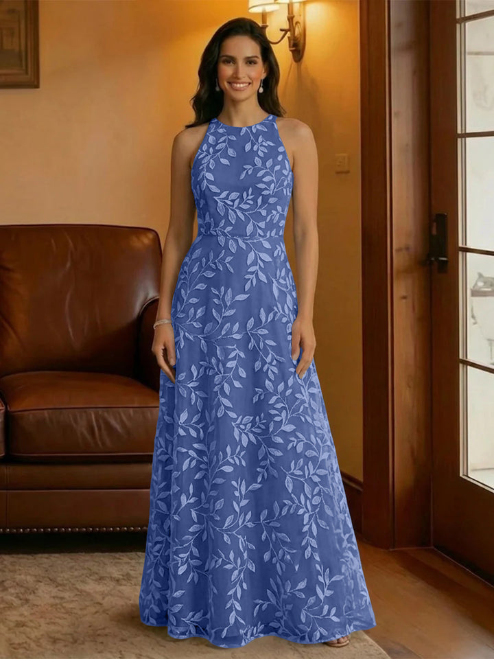 Tulle Scoop Neck Lace Appliques Mother of the Bride Dresses