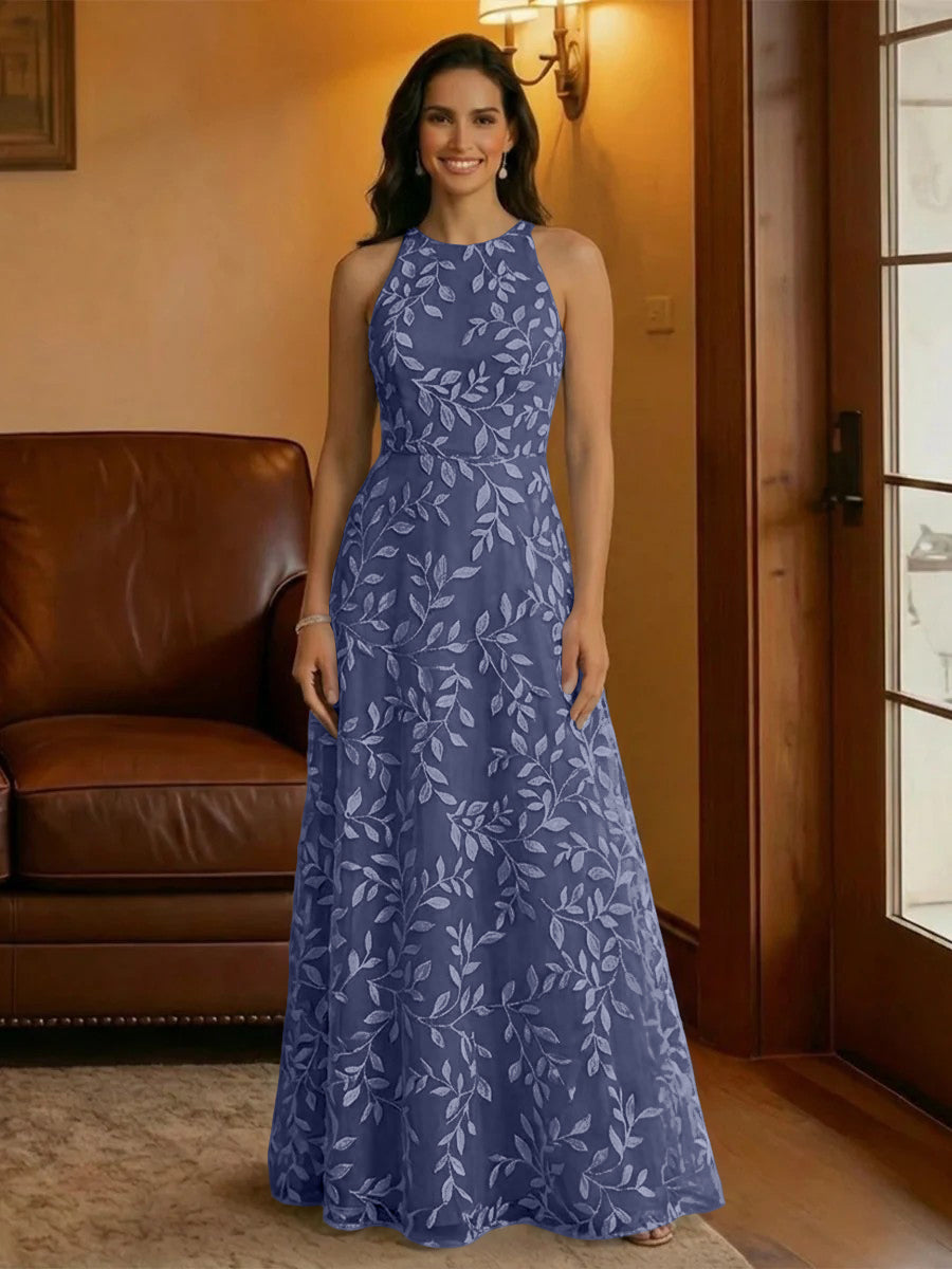 Tulle Scoop Neck Lace Appliques Mother of the Bride Dresses