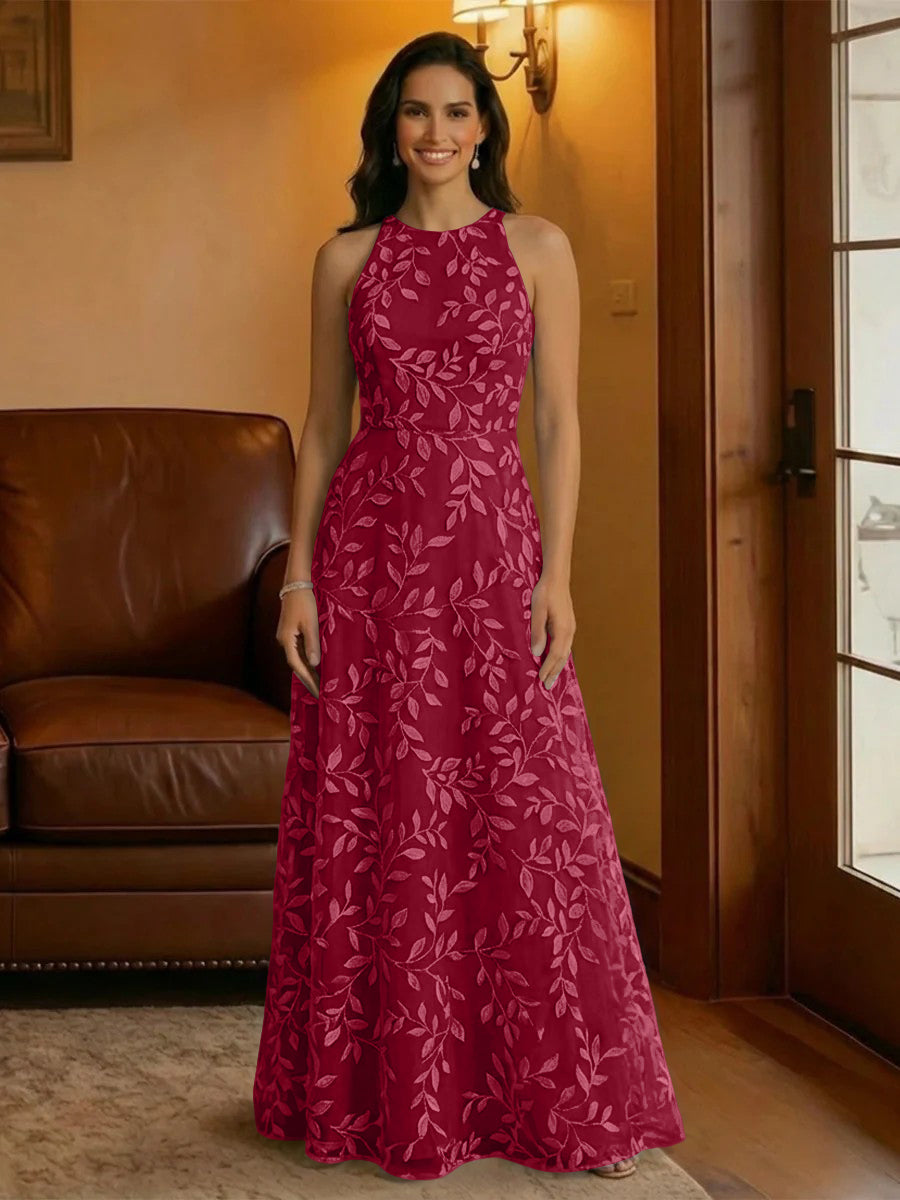 Tulle Scoop Neck Lace Appliques Mother of the Bride Dresses