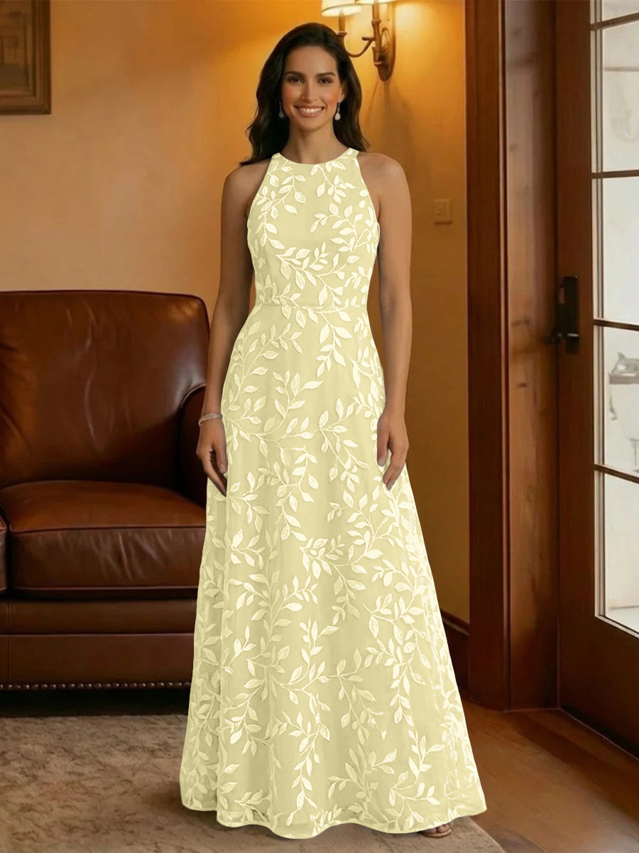 Tulle Scoop Neck Lace Appliques Mother of the Bride Dresses
