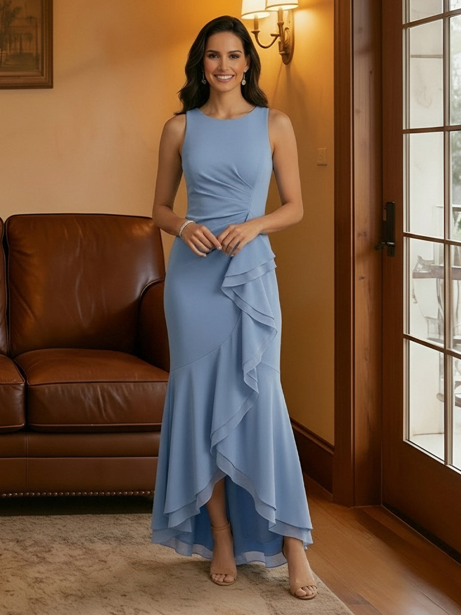 Scoop Neck Chiffon High Low Corset Mother of the Bride Dresses