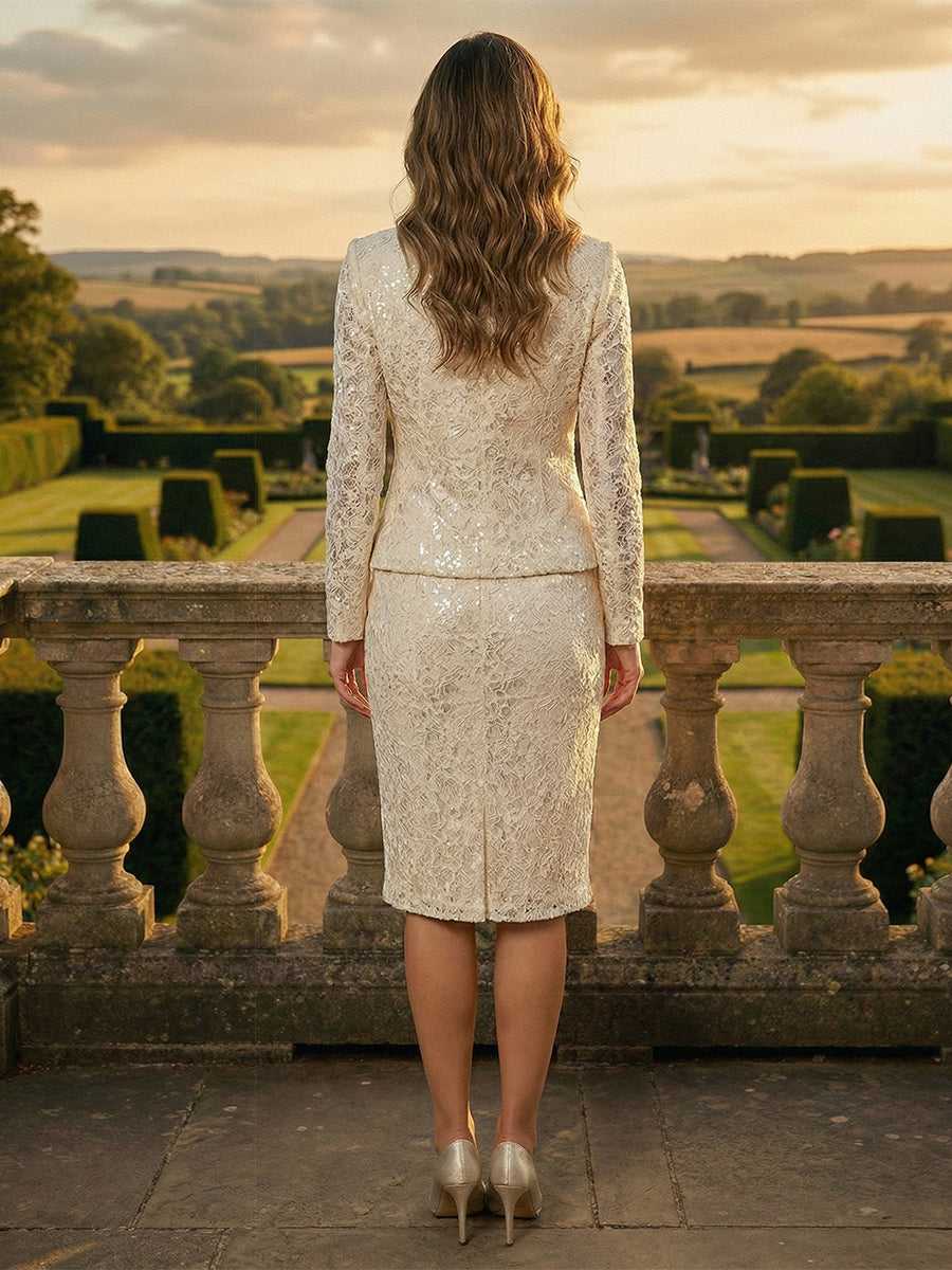 Lace Appliques V Neck 2 Pieces Mother of the Bride Dresses