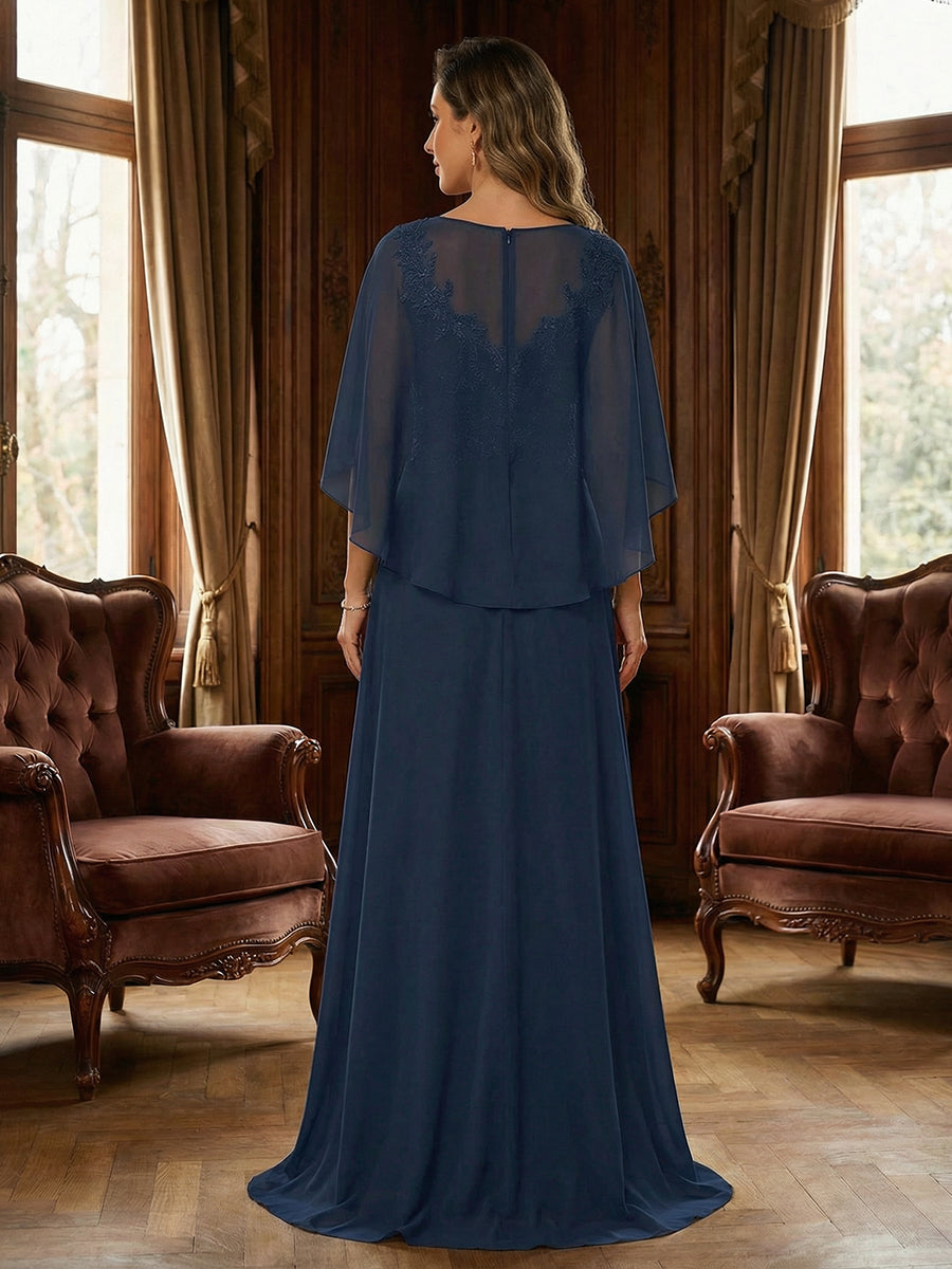 Chiffon Scoop Neck Lace Appliques Mother of the Bride Dresses