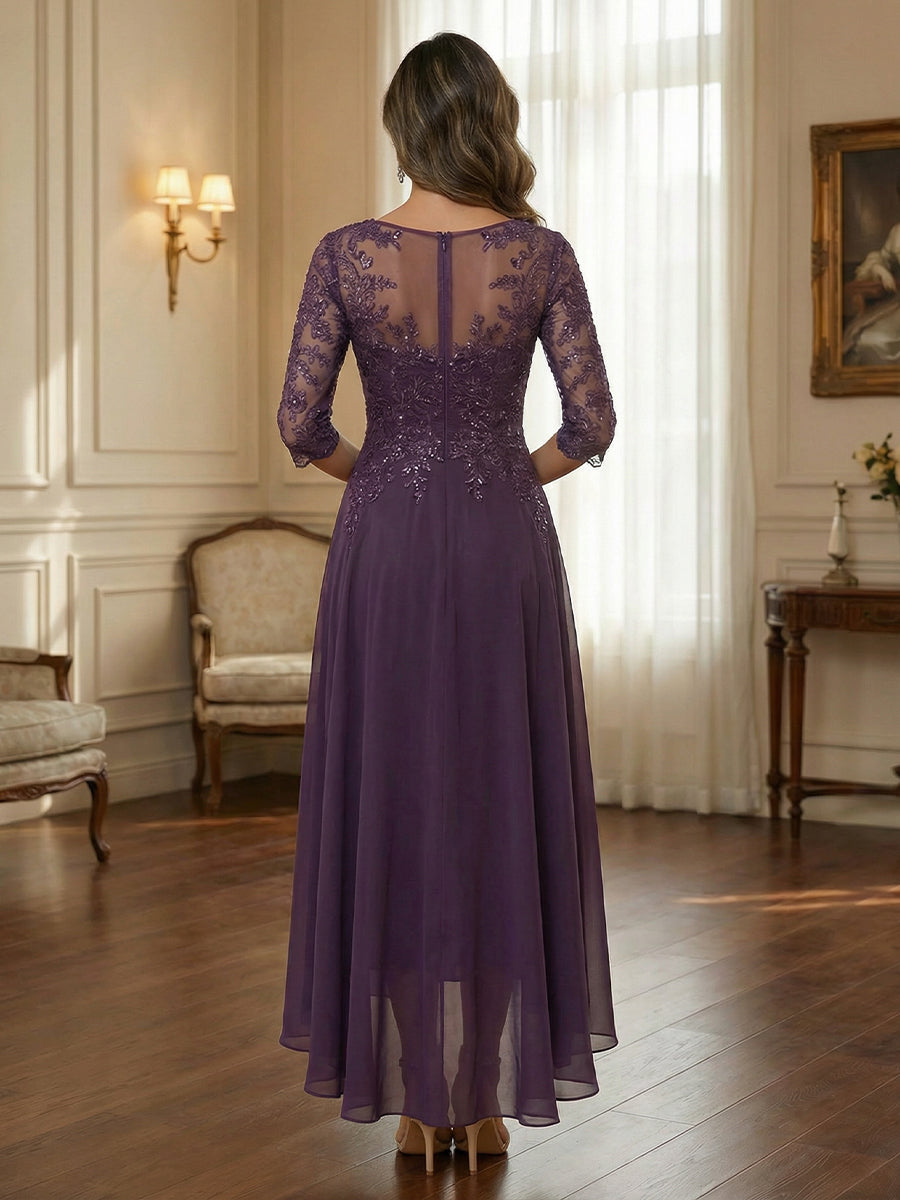 Scoop Neck Pleated Lace Appliques Mother of the Bride Dresses