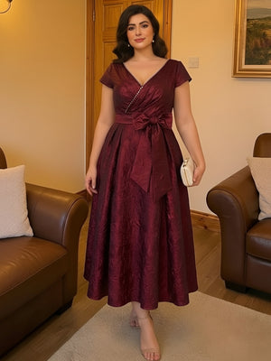 Jacquard V Neck Corset Mother of the Bride Dresses