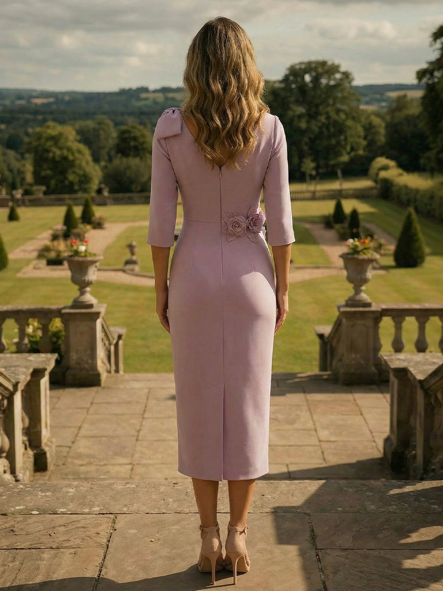 Satin V Neck 3D Flower Mother of the Bride Dresses