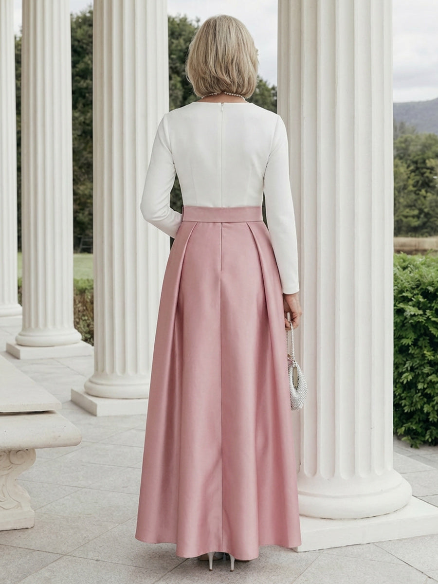 Mother of the Bride & Groom Dress Wedding Guest Gown A Line Corset Pleats V Neck Satin