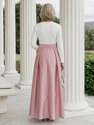 Mother of the Bride & Groom Dress Wedding Guest Gown A Line Corset Pleats V Neck Satin