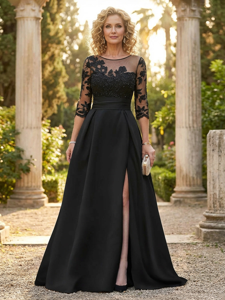 Mother of the Bride & Groom Dress Formal Gown A Line Corset Satin Laces with Slit