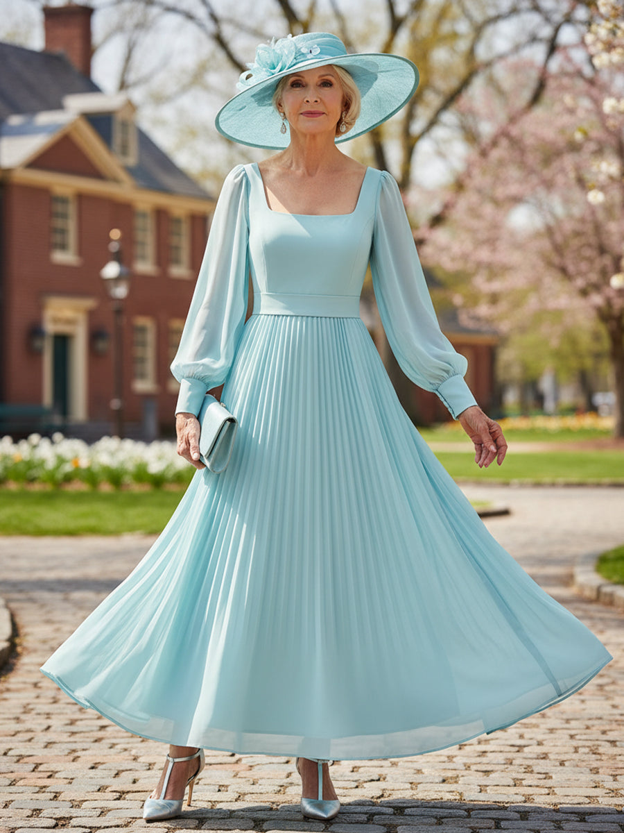 Mother of the Bride & Groom Dress Square Neck Pleats Chiffon