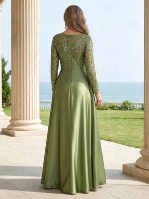 Mother of the Bride & Groom Dress Formal Gown A Line Corset Scoop Neck Satin Laces