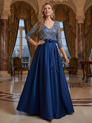 Mother of the Bride & Groom Dress Formal Gown A Line Corset V Neck Satin