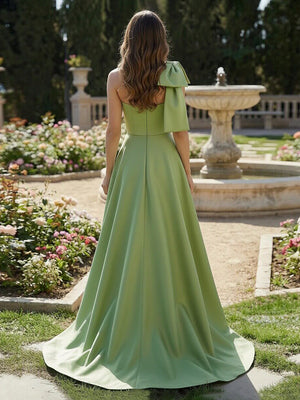 Mother of the Bride & Groom Dress Formal Gown Corset One Shoulder Satin with Bow