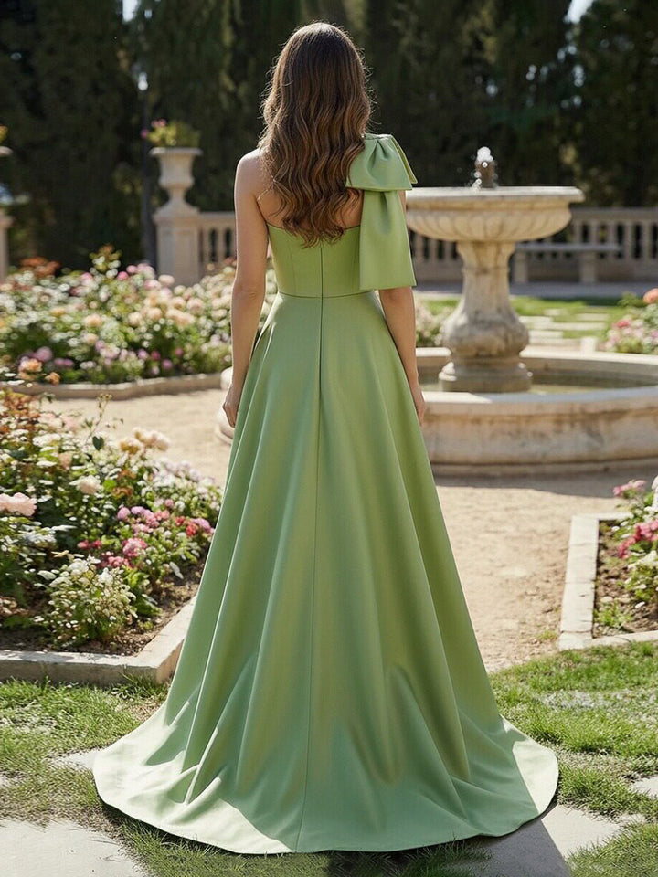 Mother of the Bride & Groom Dress Formal Gown Corset One Shoulder Satin with Bow