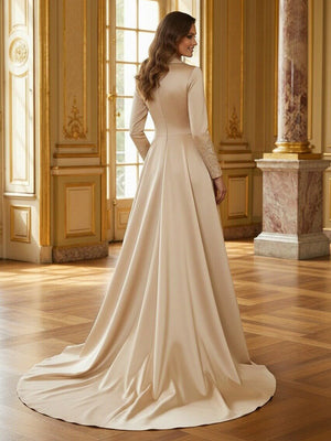 Mother of the Bride & Groom Dress Formal Gown Corset V Neck Layered Satin