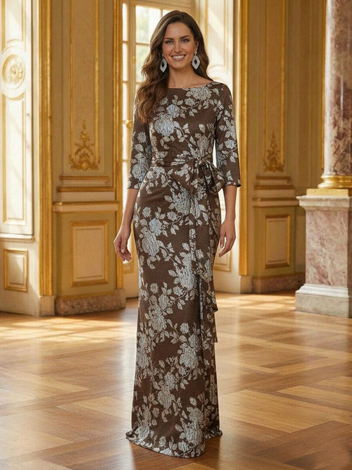 Mother of the Bride & Groom Dress Corset Mermaid Scoop Neck Floral