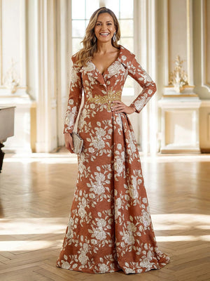 Mother of the Bride & Groom Dress Corset A Line Pleats V Neck Floral