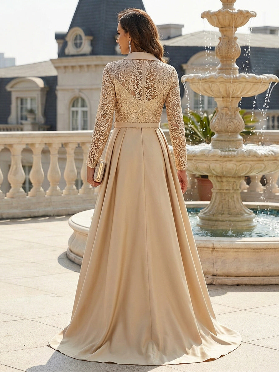 Mother of the Bride & Groom Dress Formal Gown Corset A Line Pleats V Neck Satin