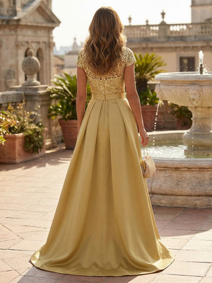 Mother of the Bride & Groom Pant Suit Corset A Line Pleats V Neck Satin