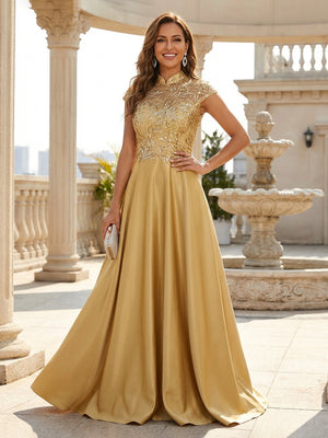 Mother of the Bride & Groom Dress Corset A Line Pleats V Neck Satin