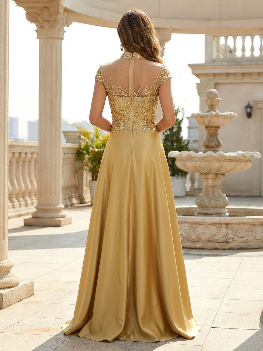 Mother of the Bride & Groom Dress Corset A Line Pleats V Neck Satin