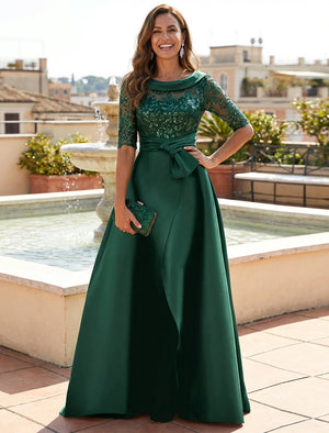 Mother of the Bride & Groom Dress Corset Scoop Neck A Line Pleats Satin