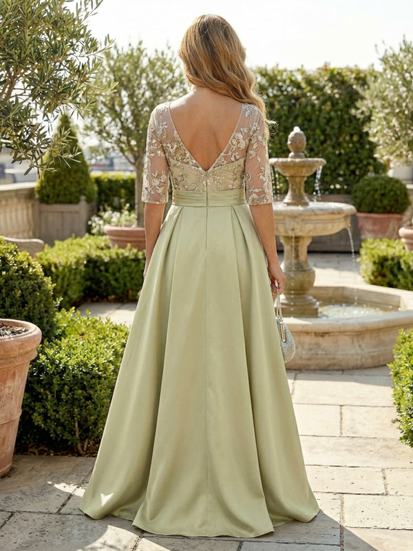 A Line Mother of the Bride & Groom Dresses with Sleeves & Lace Appliques