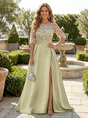 A Line Mother of the Bride & Groom Dresses with Sleeves & Lace Appliques