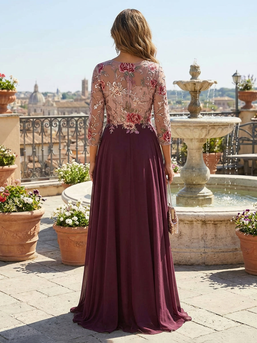 A Line Chiffon Mother of the Bride & Groom Dresses with Sleeves & Lace Appliques