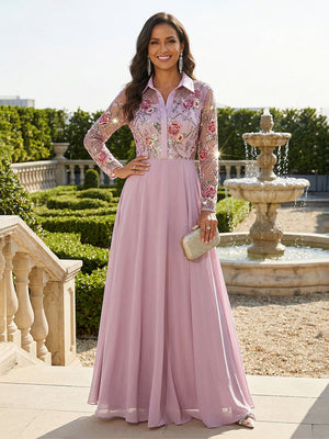 Lace Appliques Chiffon V Neck A Line Mother of the Bride Dresses