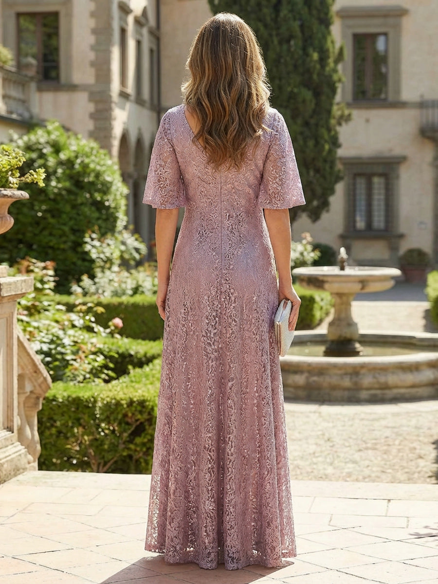 A Line Mother of the Bride & Groom Dresses with Sleeves & Lace Appliques