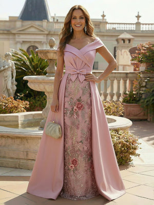 A Line Satin Mother of the Bride Dresses with Flower Embroidery