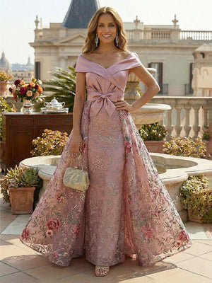 Off Shoulder Mother of the Bride Dresses Flower Embroidery
