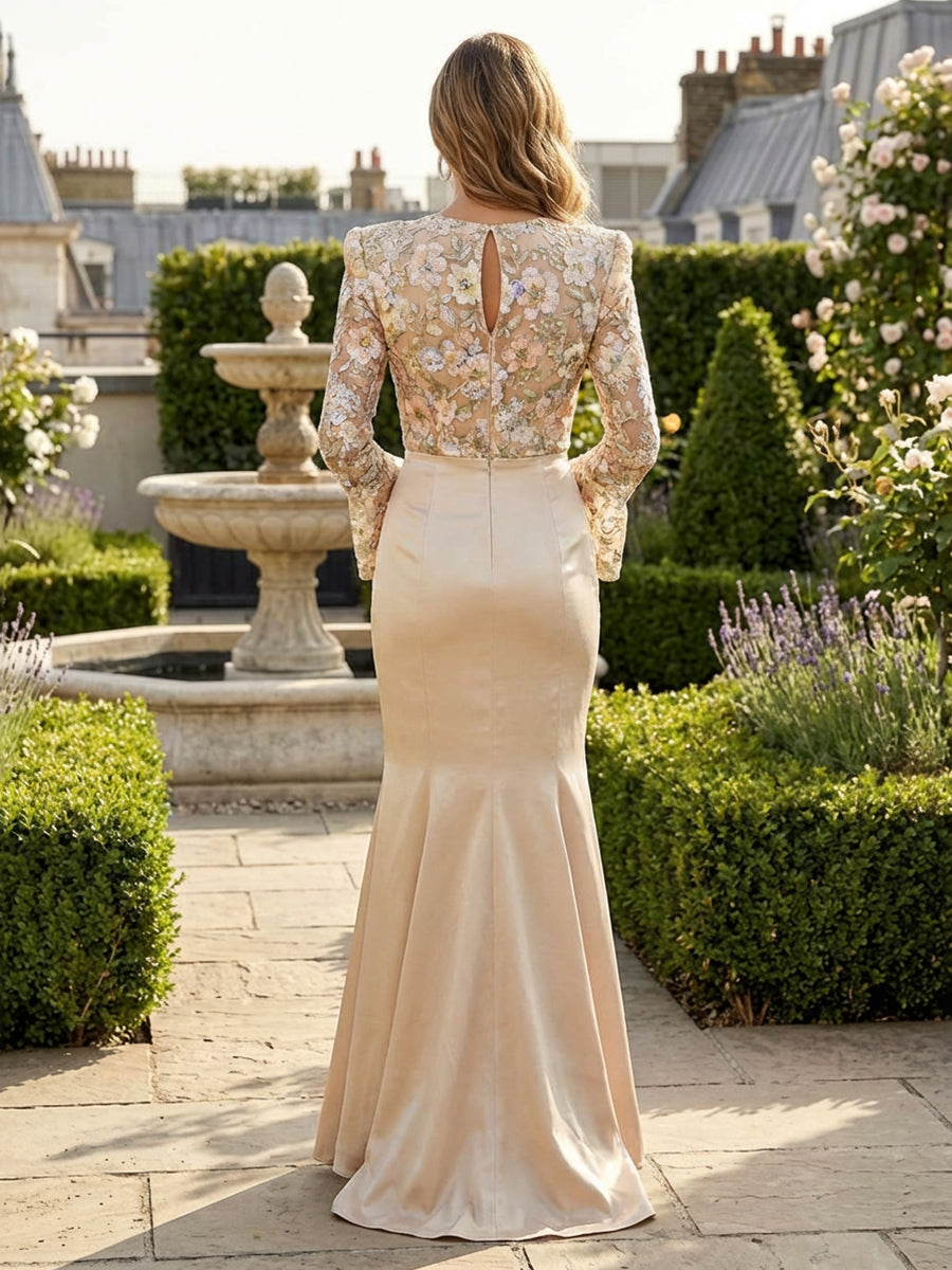 Satin Mermaid Mother of the Bride Dresses Flower Embroidery