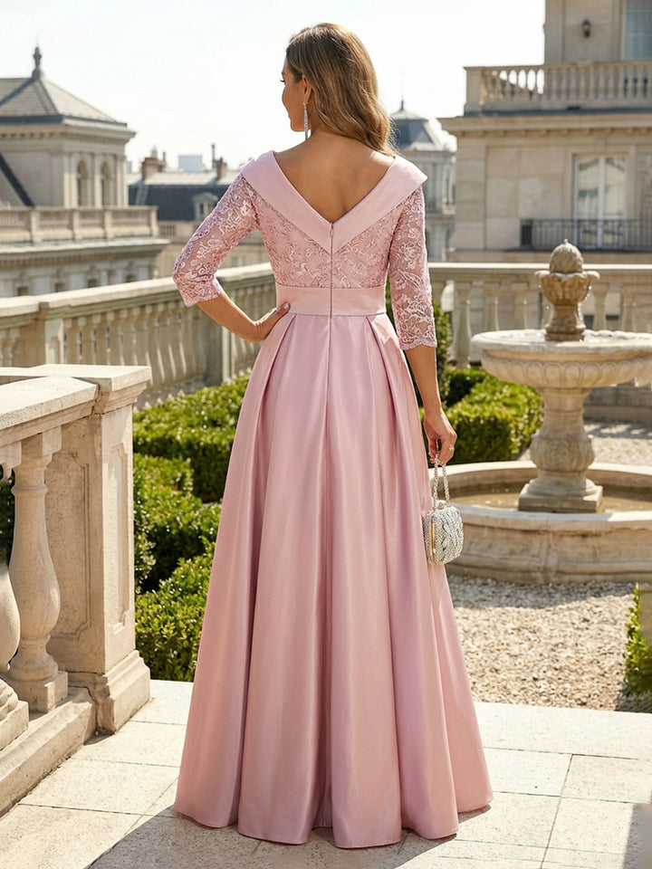 Mother of the Bride & Groom Dress V Neck A Line Corset Pleats Bow Satin