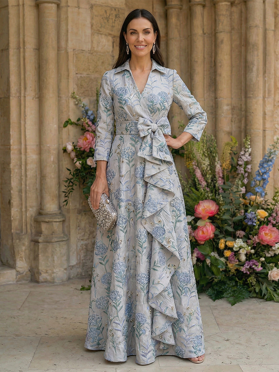 Jacquard A Line V Neck Floor Length Mother of the Bride Dresses