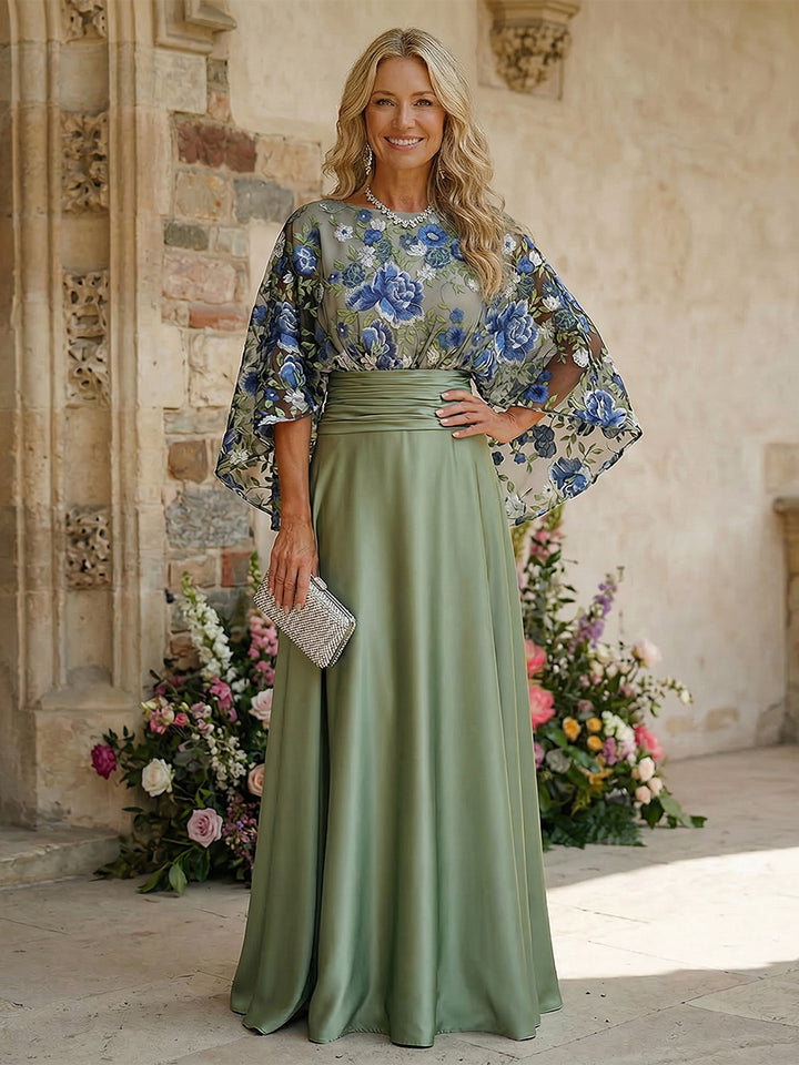 Satin A Line Round Neck Floor Length Mother of the Bride Dresses