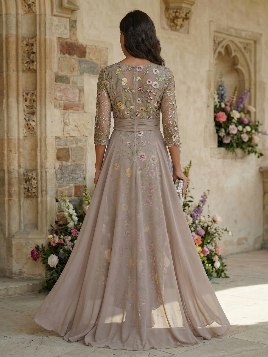 Tulle Mermaid Round Neck Floor Length Mother of the Bride Dresses