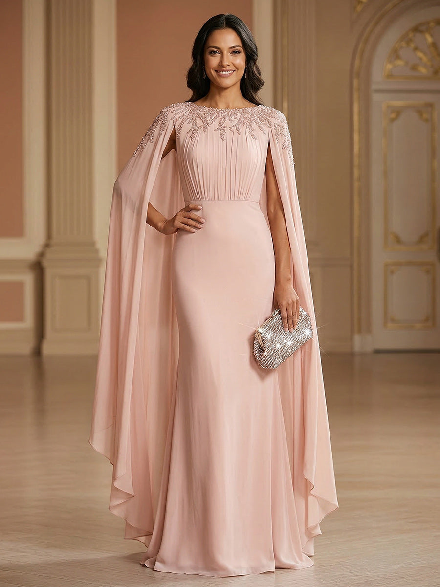 Chiffon Mermaid Scoop Neck Floor Length Mother of the Bride Dresses