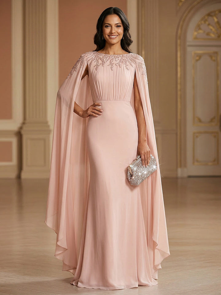Chiffon Mermaid Scoop Neck Floor Length Mother of the Bride Dresses
