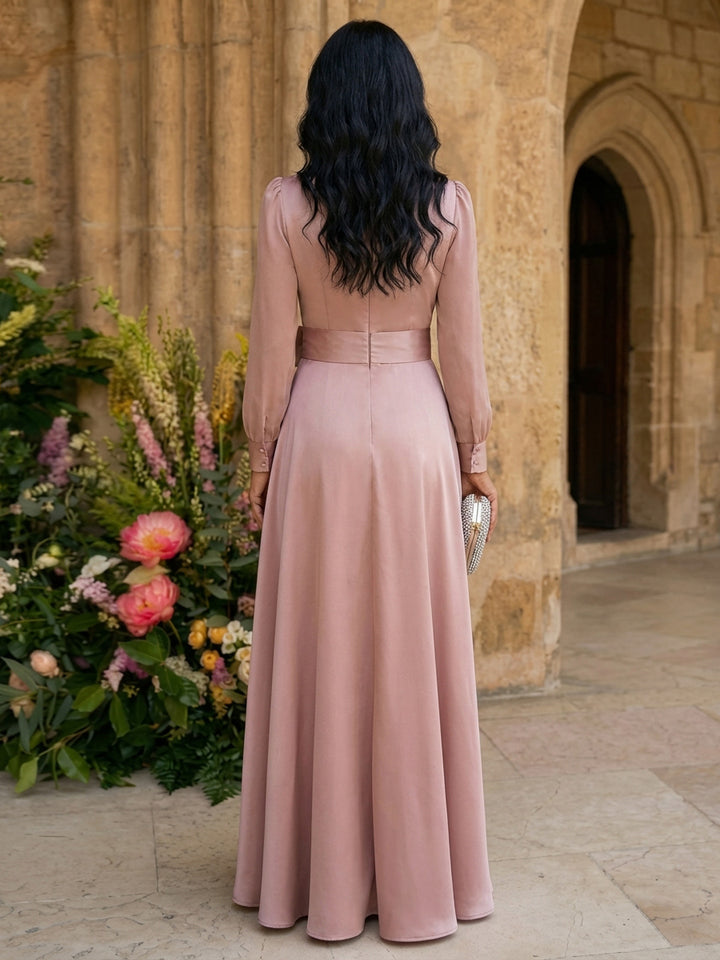 Satin A Line V Neck Floor Length Mother of the Bride Dresses