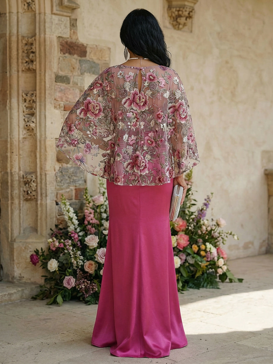Satin Mermaid Round Neck Floor Length Mother of the Bride Dresses