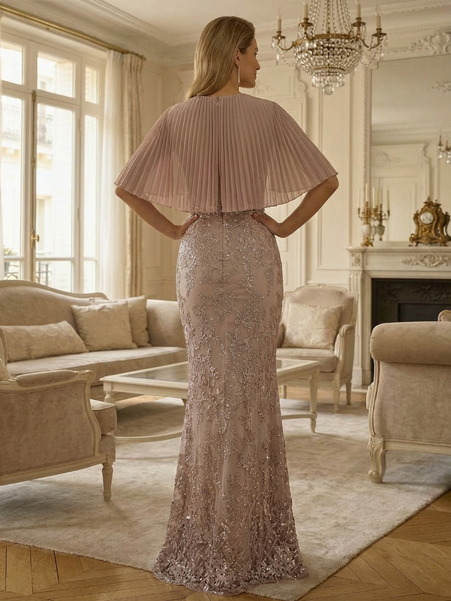 Scoop Neck Lace Appliques Mermaid Floor Length Mother of the Bride Dresses