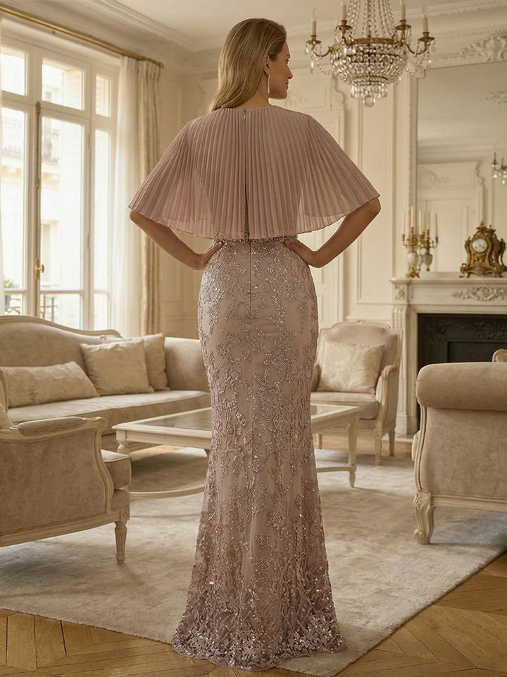 Scoop Neck Lace Appliques Mermaid Floor Length Mother of the Bride Dresses