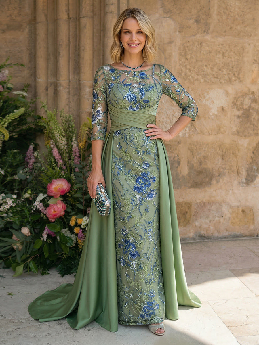 Mermaid Scoop Neck Lace Appliques Floor Length Mother of the Bride Dresses