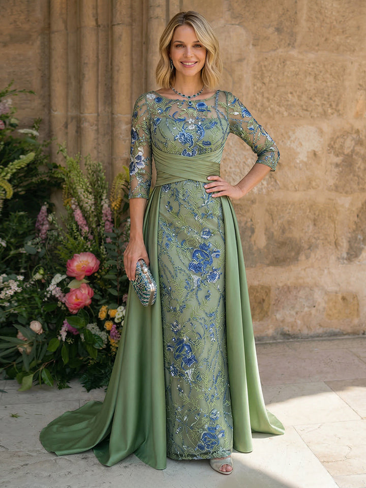 Mermaid Scoop Neck Lace Appliques Floor Length Mother of the Bride Dresses