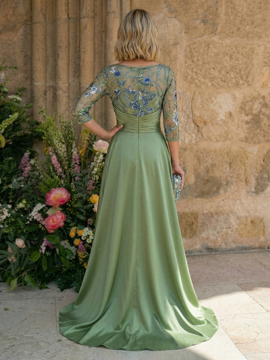 Mermaid Scoop Neck Lace Appliques Floor Length Mother of the Bride Dresses